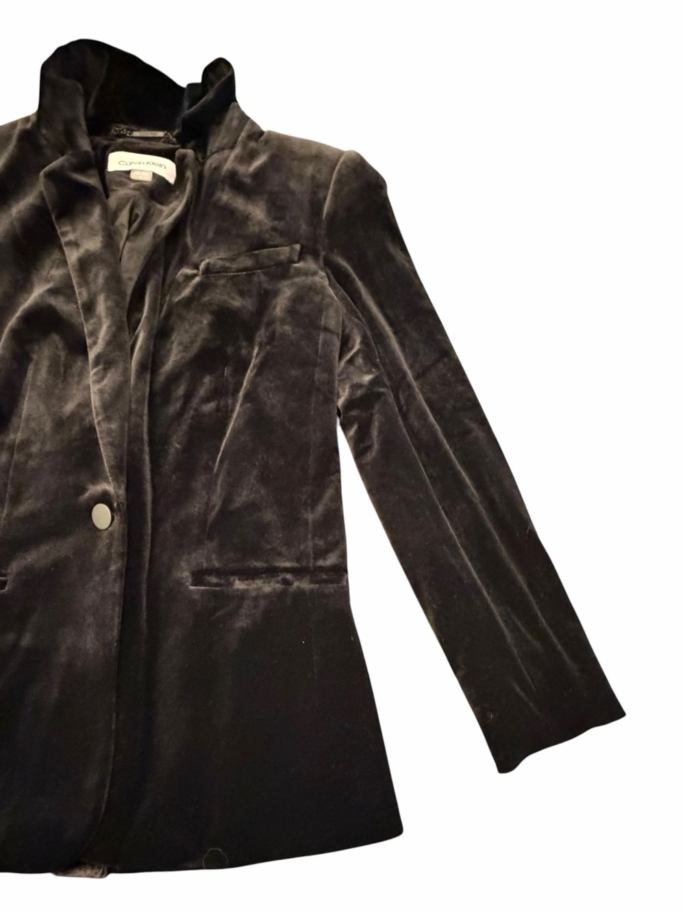 Calvin Klein Black Velvet Single Button Blazer Size 4 New Party Holiday Slinky